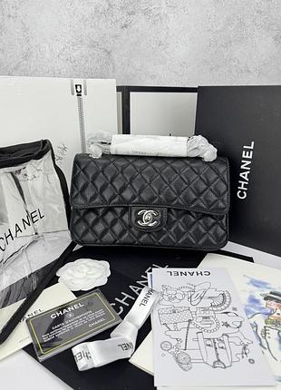 Chanel black silver texture (с косметичкой) 23x14x7 женская сумка кожаная черная