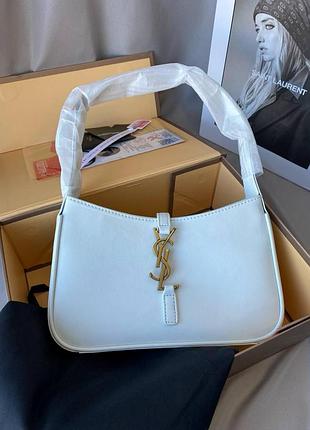 Yves saint laurent hobo le 5 a 7 white/gold 24х15х6 женская сумка кожаная белая