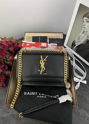 Yves saint laurent sunset black gold 19x13x6 женская сумка кожаная черная
