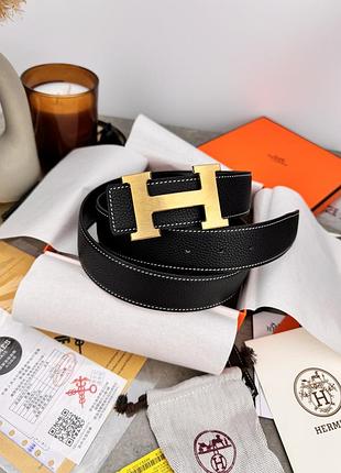 Hermes black gold 110-115 x 4 cm ремінь жіночий шкіряний чорний