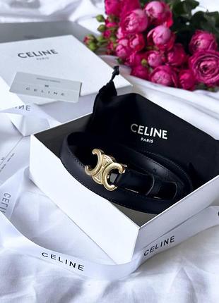 Ремінь celine 100х2 жіночий натуральная кожа черный