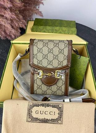 Gucci 11,5x16x5 женская сумка кожаная коричневая