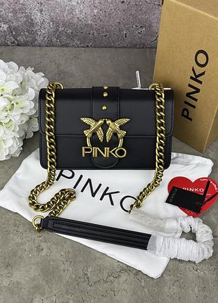 Pinko black gold logo женская сумка кожаная черная