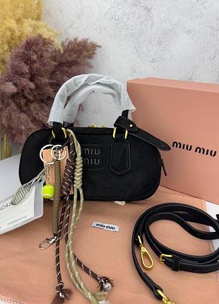 Miu miu black женская сумка замшевая черная