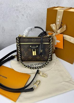 Louis vuitton vanity pm brown 19x13x6 женская сумка кожаная коричневая