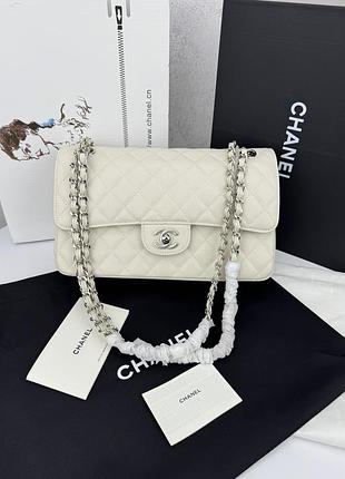 Chanel milk silver texture сумка жіноча шкіряна молочна