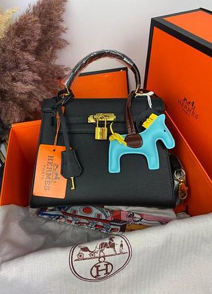 Hermes kelly 25 black 25x20x10 женская сумка кожаная черная