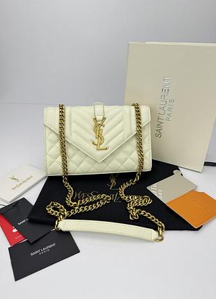 Yves saint laurent envelope milk gold 21.5x14x6 женская сумка кожаная молочная