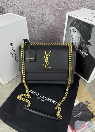 Yves saint laurent sunset black gold 22x16x8 женская сумка кожаная черная
