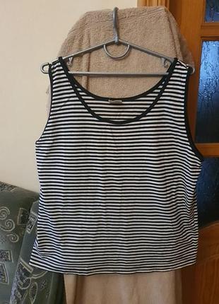 Женская майка летняя черно белая в поломку, обработанная черной каймой,62см длина, 60см по груди( полу), натуральная,хлопковая