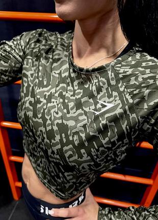 Gymshark лонгслів вкорочений хакі