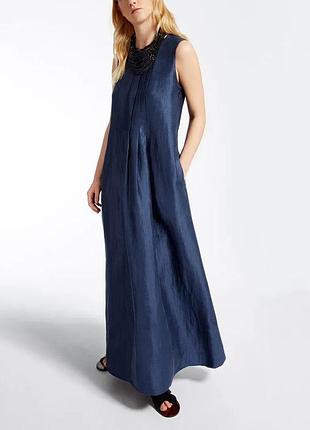Сукня плаття максі max mara льон шовк синє