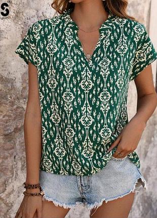 Жіночі модні повсякденні літні блузки та сорочки з короткими рукавами та коміром-стійкою 46розміру