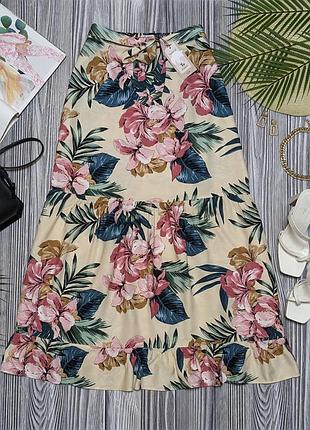 Молочна довга спідниця у квітковий принт tu #4066