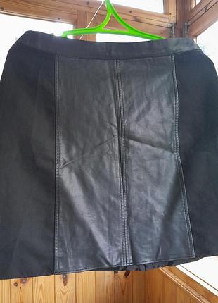 Юбка женская черная с мягкими вставками и вставками под кожу-дермантин, демизезон, l-xl, orsay,