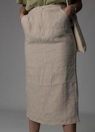 Чудова пряма лляна спідниця довга , максі