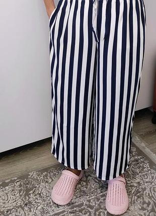 Жіночі кюлоти брюки літні легкі у смужку р.50-52 тканина віскоза