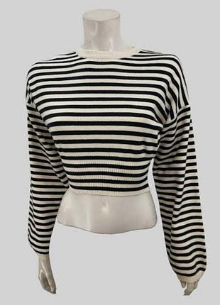 Bershka черно белая кофтина в полоску, пуловер, лонгслив с широким рукавом, топ кроп