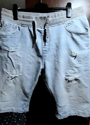 Мужские джинсовые шорты с резинкой на поясе. чоловічі шорти батал