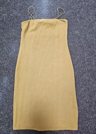 Мини-платье на бретельках хаки