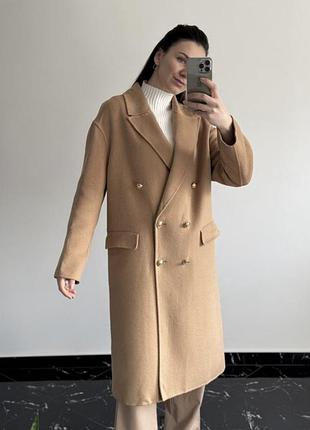 Пальто осіннє zara, розмір l, бежеве тепле з вовною