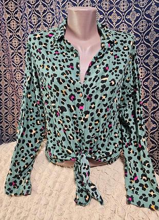 Блуза с завязками в леопардловый принт 100% вискоза