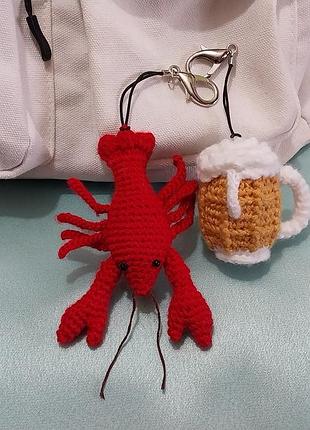 Рак и пивной бокал брелок, обвес на сумку "рак"