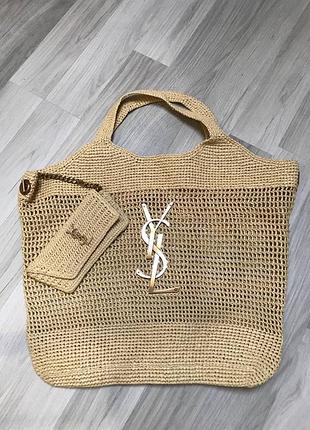 Сумка шопер yves saint laurent соломяна велика вмістка оригінал номерна пляжна tote bag