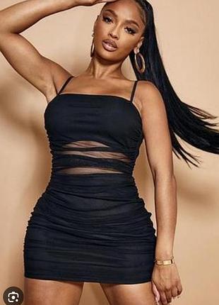 Черное мини платье платье сарафан prettylittlething бельевой стиль бельевой стиль трендовая стиль