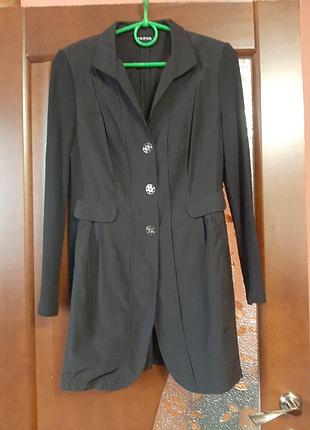 Черное комбинированное пальто, плащ женский