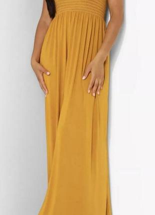 Сарафан макси горчичный боковом на резинке