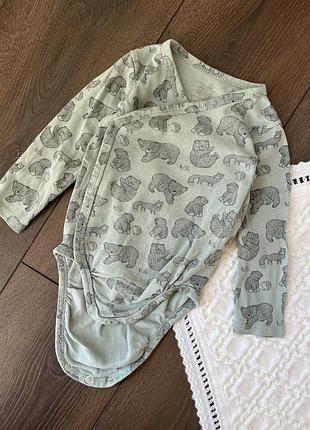 Боді довгий рукав на запах з ведмедиками 6-9 міс 74 нм н&м ейчендем ашендем
