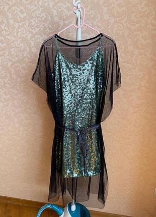 Комбінована сукня з паєтками + сіточка