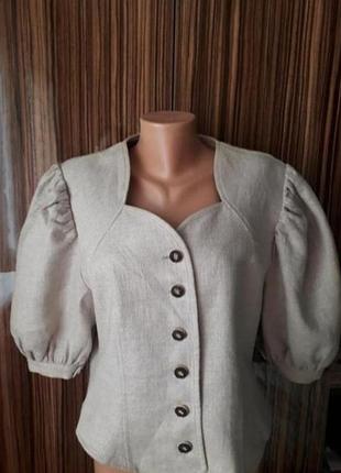 Очень красивый стильный натуральный льняной винтажный пиджак жакет с коротким рукавом лен