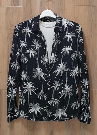 H&amp;m рубашка - s - черная с пальмами - 389371 - мужская - fсs • шведский бренд • 100% viscose