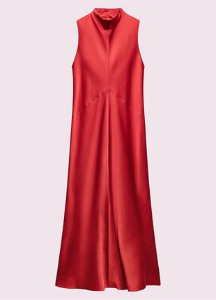 Сукня міді жіноча сатинова віскоза zara xs-s червона