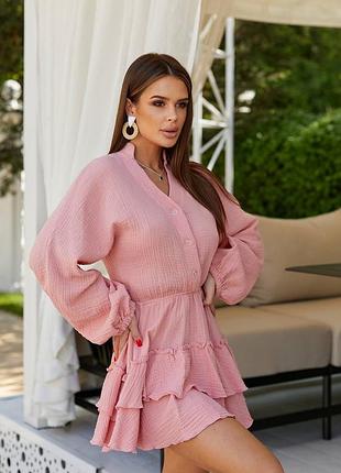 Муслінова коротка сукня з довгим рукавом