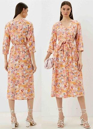 Vila натуральне плаття халат сорочка сарафан міді з поясом на ґудзиках  m l xl