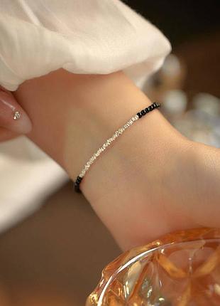 Браслет серебряный черный агат,