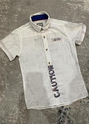 Рубашка белая с коротким рукавом летняя h&m 8 лет