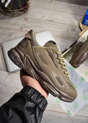 Кросівки чоловічі шкіряні adidas originals хакі темно-бежеві оливка