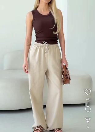 Бежеві штани типу льону вільні на резинці бежеві pull&bear