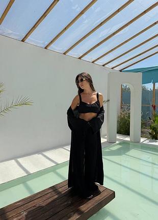 Жіночий літній костюм трійка топ брюки штани кардиган