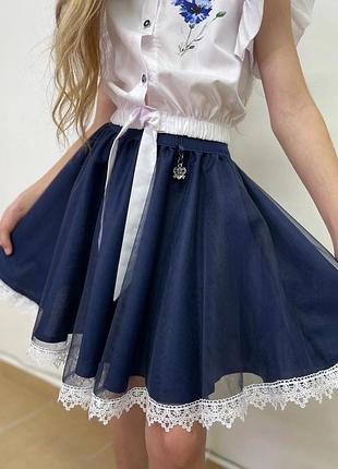 Школьная юбочка фатин синяя пушиста