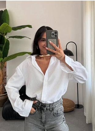 Жіноча біла лляна блуза сорочка з довгим рукавом