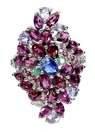 Каблучка срібло 925 натуральний кіаніт гранат смарагд танзаніт