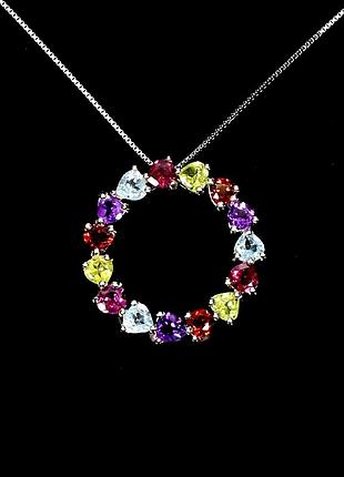 Подвеска серебро 925 натуральный аметист топаз перидот гранат