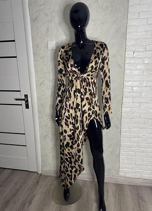 Асиметрична сукня у леопардовий принт плаття prettylittlething, xxs