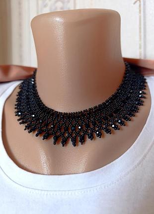 Силка из бисера и хрусталя черная изысканность украшения ручной работы