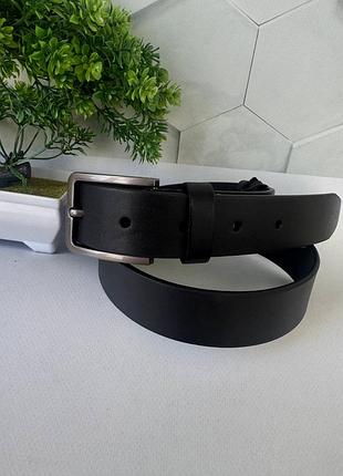 Мужской кожаный ремень пояс классический черный